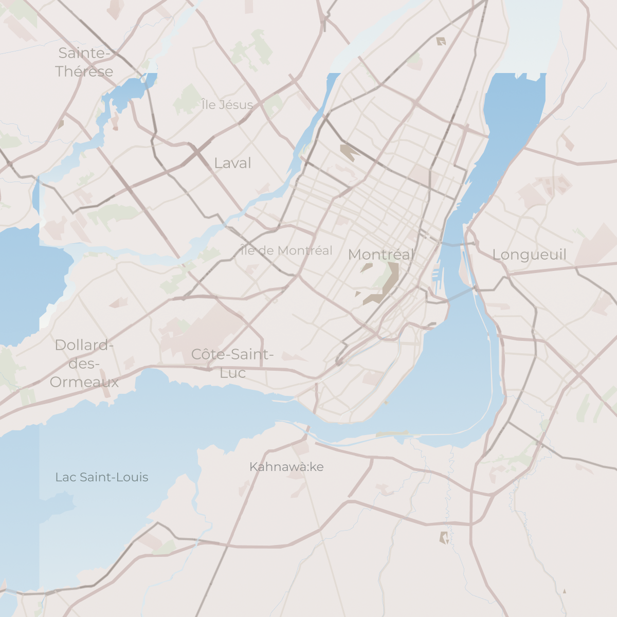Carte de Montréal et de ses environs mettant en avant des endroits clés pour les communautés afro-descendantes.